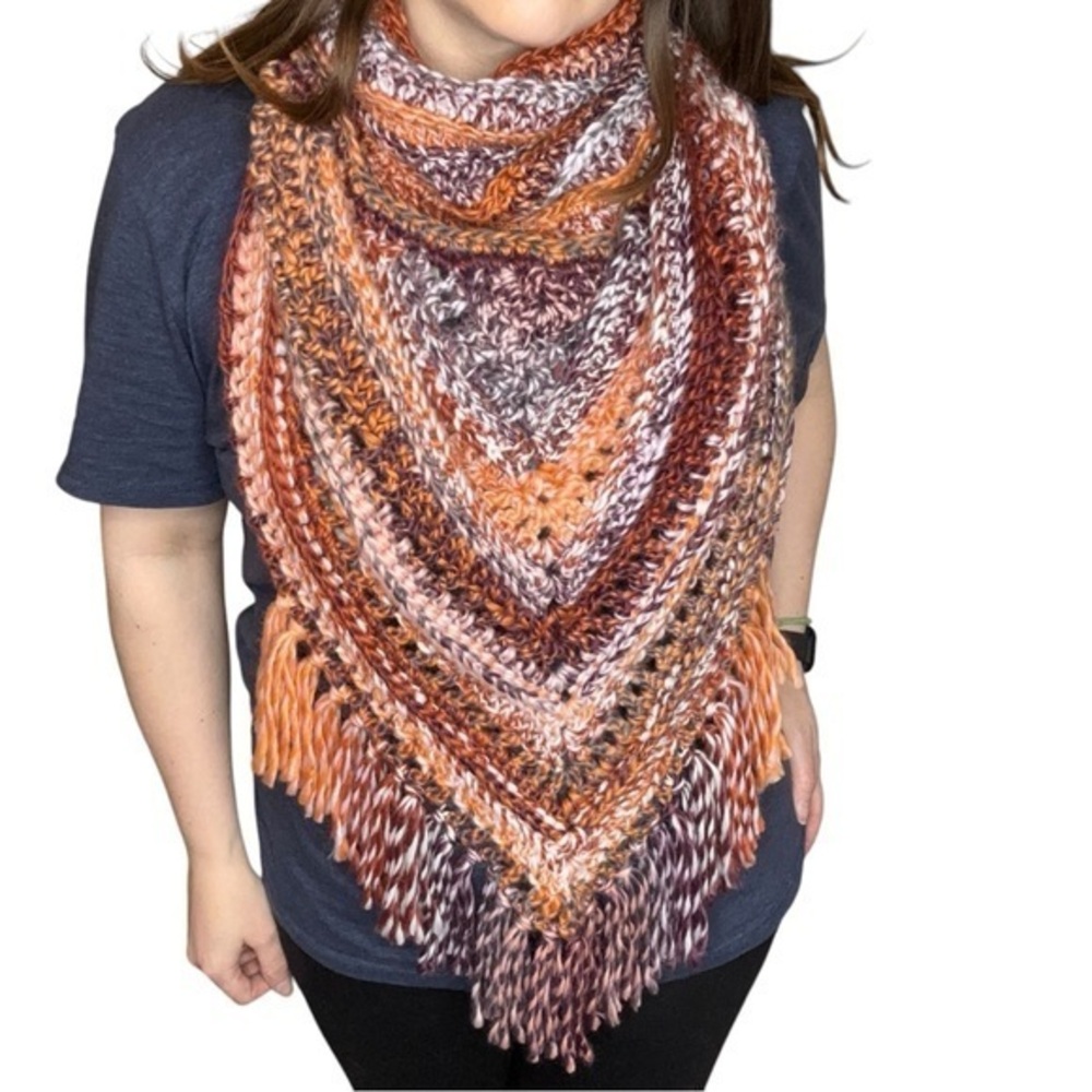 Handcrafted Crochet Cowl Neck Scarf With Fringe New Handmade by Seller Knit
